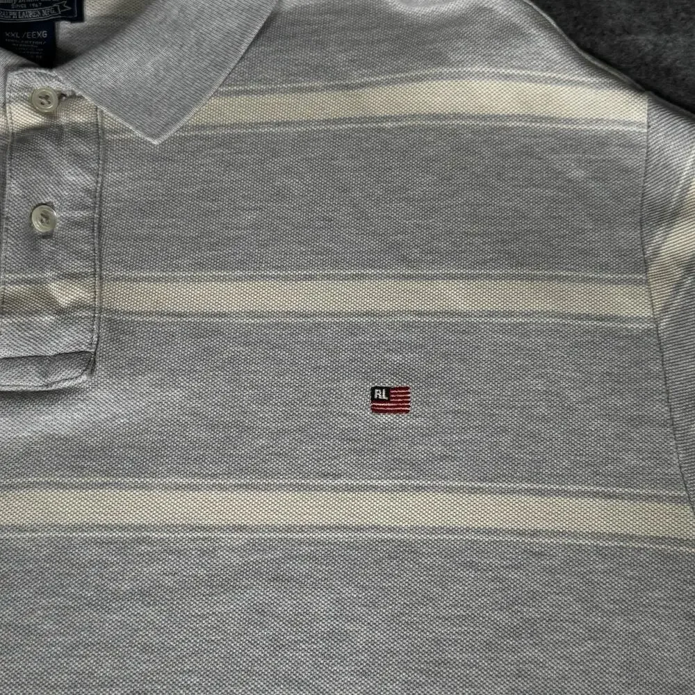 Vtg Ralph Lauren Polo Shirt Mens XXL Casual Knit Striped Short Sleeve USA Flag